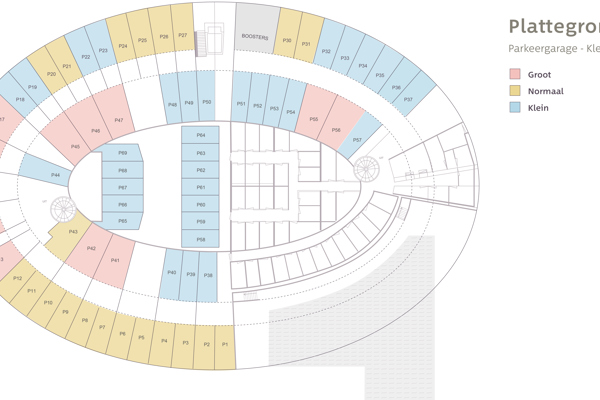 Plattegrond van de garages in de Parkeerkelder aan het Kleine Oost
