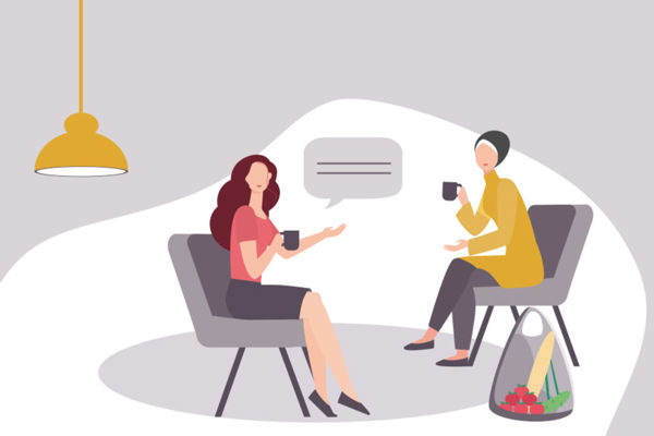 Illustratie van twee vrouwen die aan het praten zijn