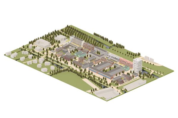 Art impressie van een bovenaanzicht van een wijk