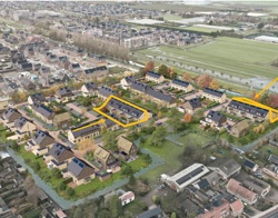 Art impressie luchtfoto nieuwe woonwijk aan De Banne in Blokker